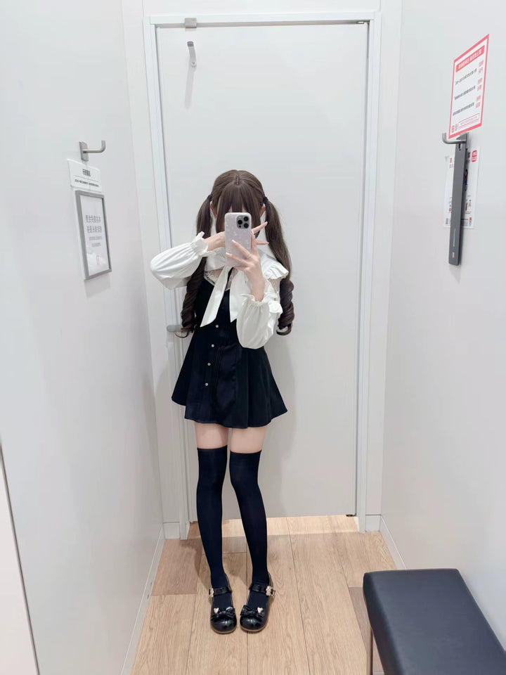 Seiso Kei Black and White Dress, Lace Shoulder 44073:795955