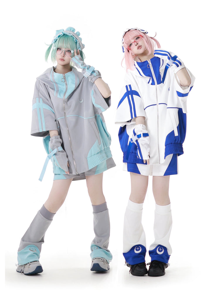 Oversized Short-Sleeved Jirai Kei Jacket Set with Shorts & Pants 42810:764209