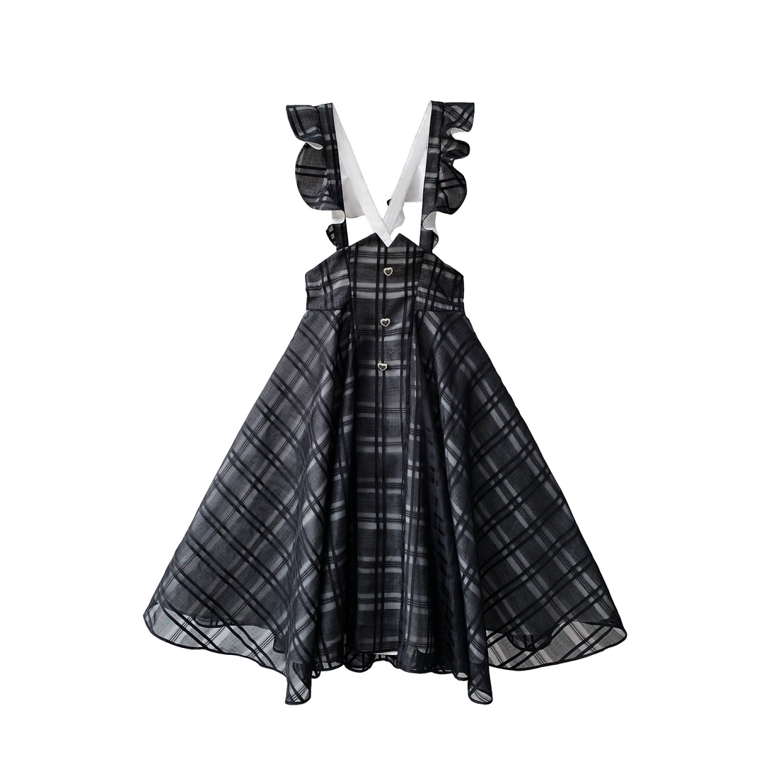 Black Jirai Kei Plaid Suspender Skirt Set with White Blouse (L M S XL) 42918:760677