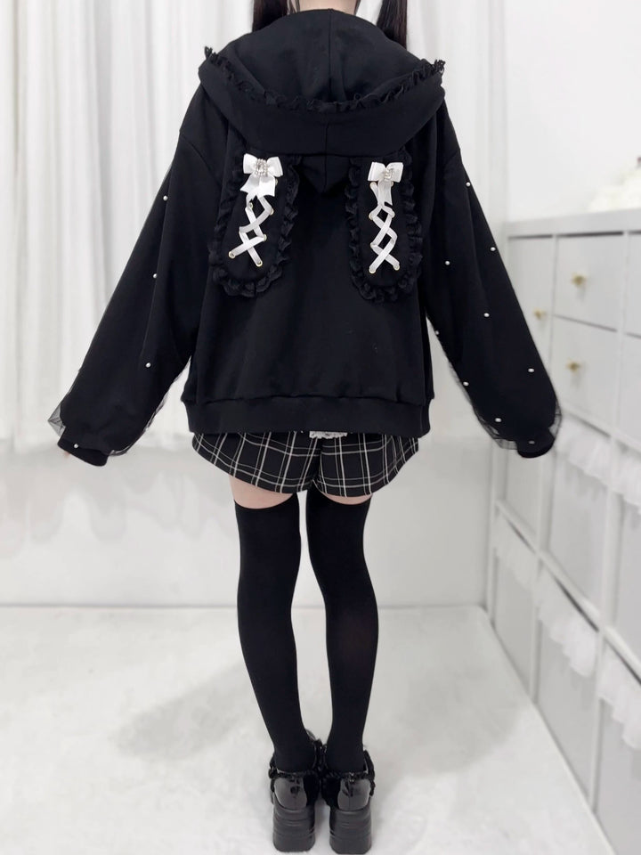 Plus Size Jirai Kei Coat Hooded Jacket With Bow And Pearl 39878:638228