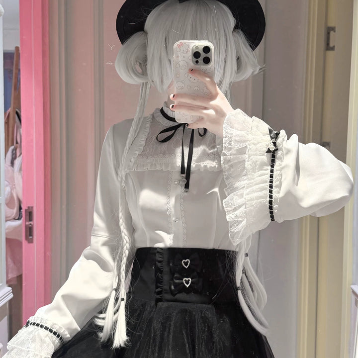Jirai Kei Flared Sleeve Blouse, Double-Layered Skirt (2XL 3XL 4XL L M S XL) 45260:843257