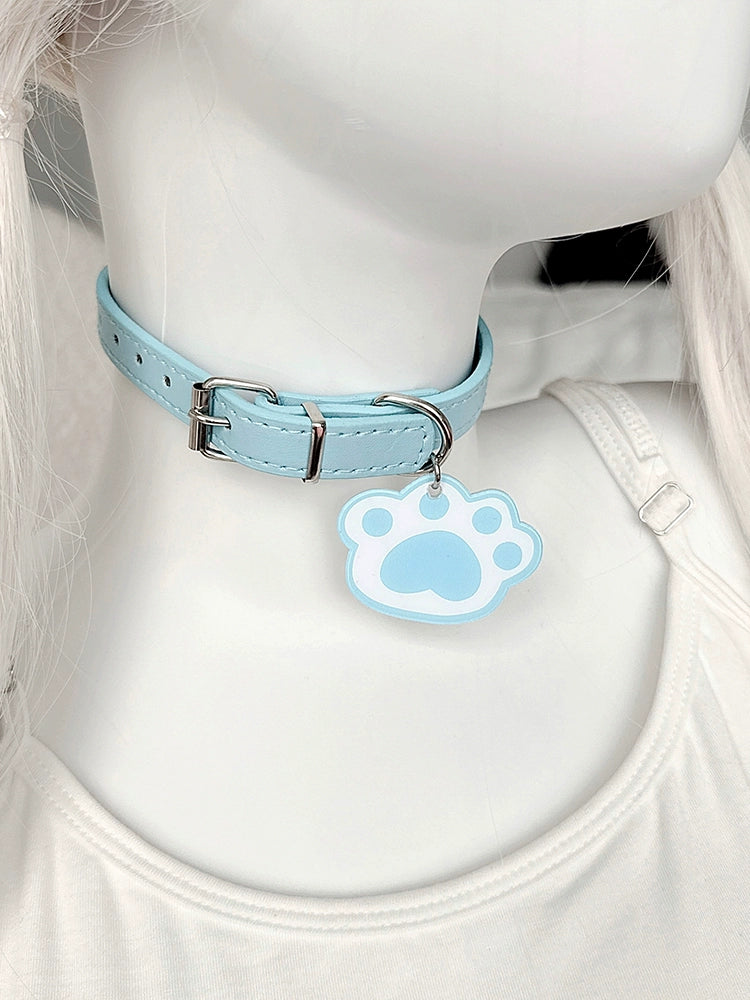 Kawaii Leather Choker, Otaku Tag or Cat Paw Charm 42256:733623