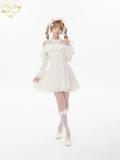 Jirai Kei Dress Set Ryousangata Dress Drop Shoulder Dress 37122:551940