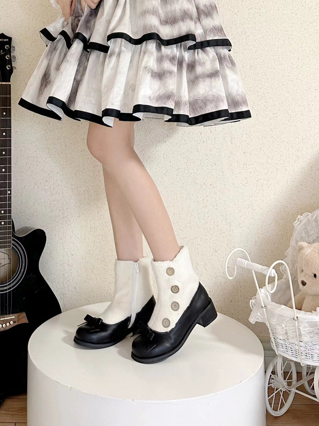 Lolita Boots Sock Mary Jane Shoes Low Heel Shoes Black Brown 32654:408038