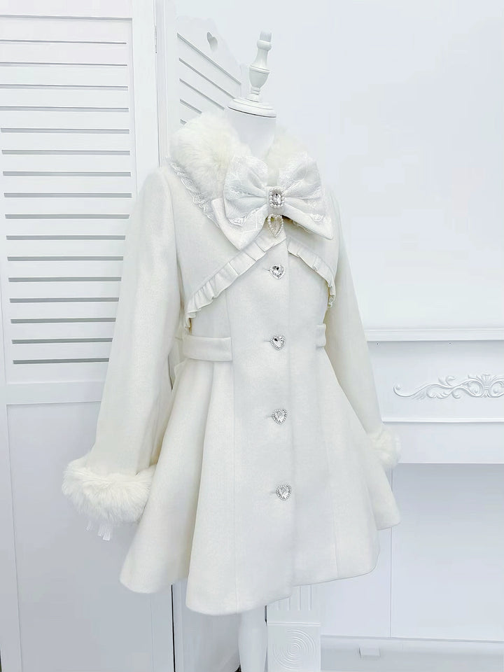 Fluffy Trim Ryousangata Winter Coat, Rhinestone Accents 44200:800811