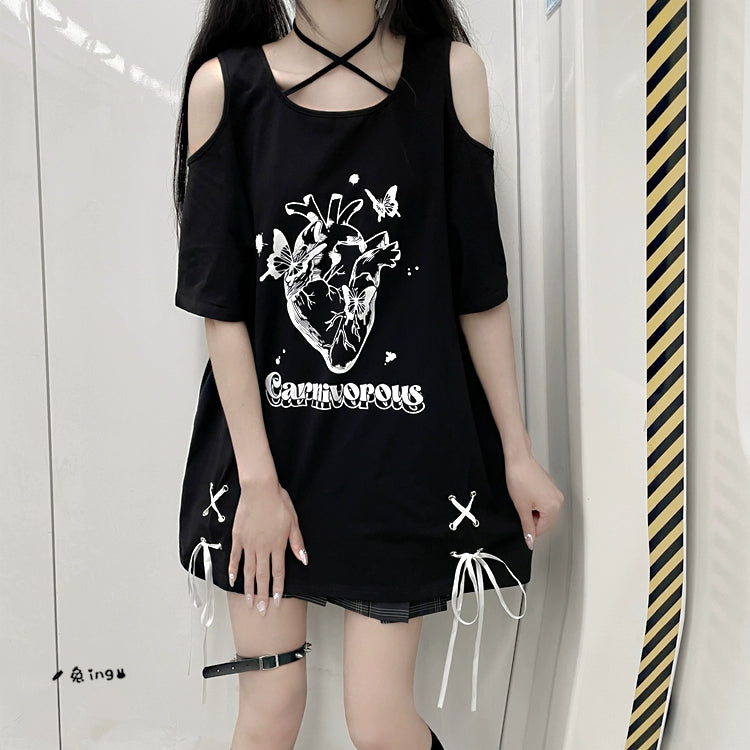 Jirai Kei Shirt Off-Shoulder Short Sleeve T-shirt 35530:495418