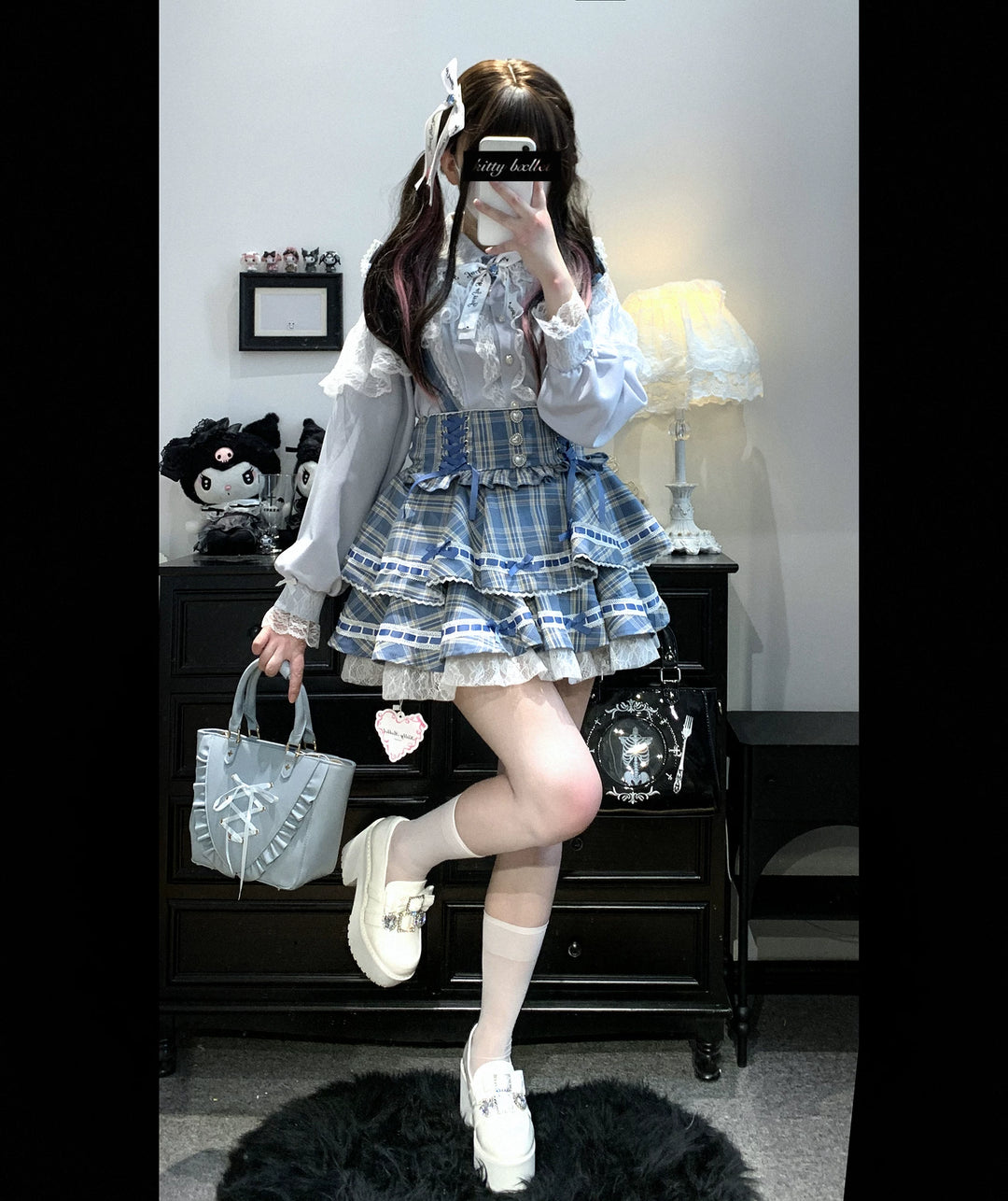 Lace Jirai Kei Blouse, Heart-Shaped Buttons 44757:823893