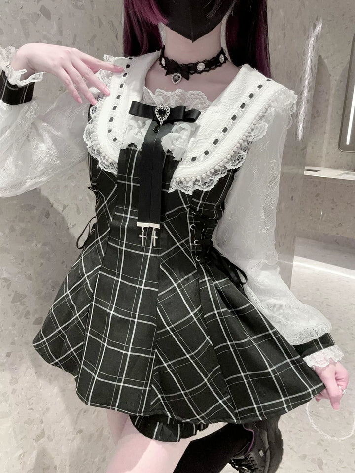 Long-Sleeved Jirai Kei Dress, Pocketed Shorts 43856:787328