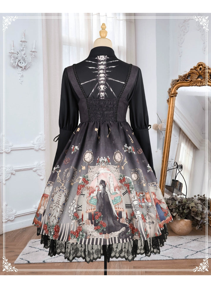 Gothic Lolita Dress Set Black White Lolita Blouse Dress Set 35536:495588