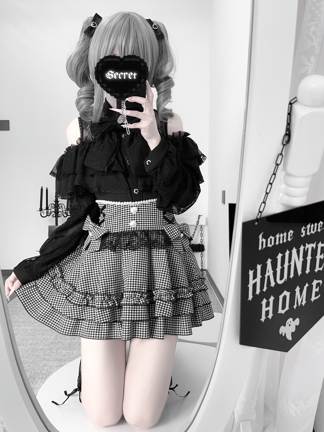 Open-shoulder Ryousangata Blouse, Sheer Lace Sleeves 44165:801606