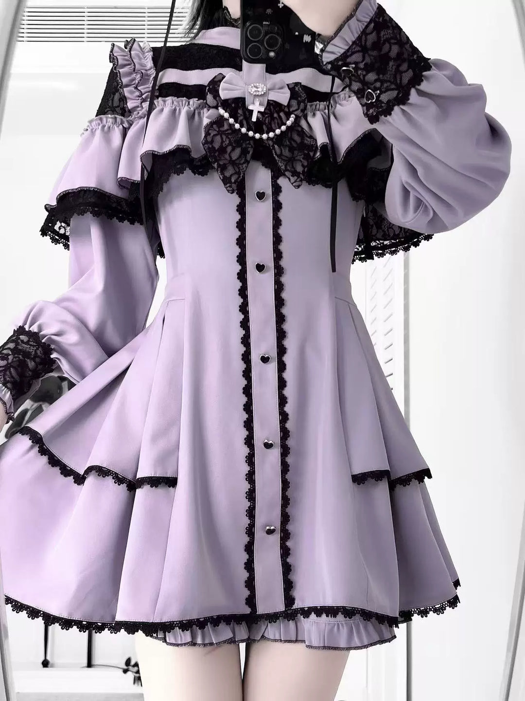 Cape Style Jirai Kei Dress, Cross Pendant (2XL L M S XL) 43685:832720