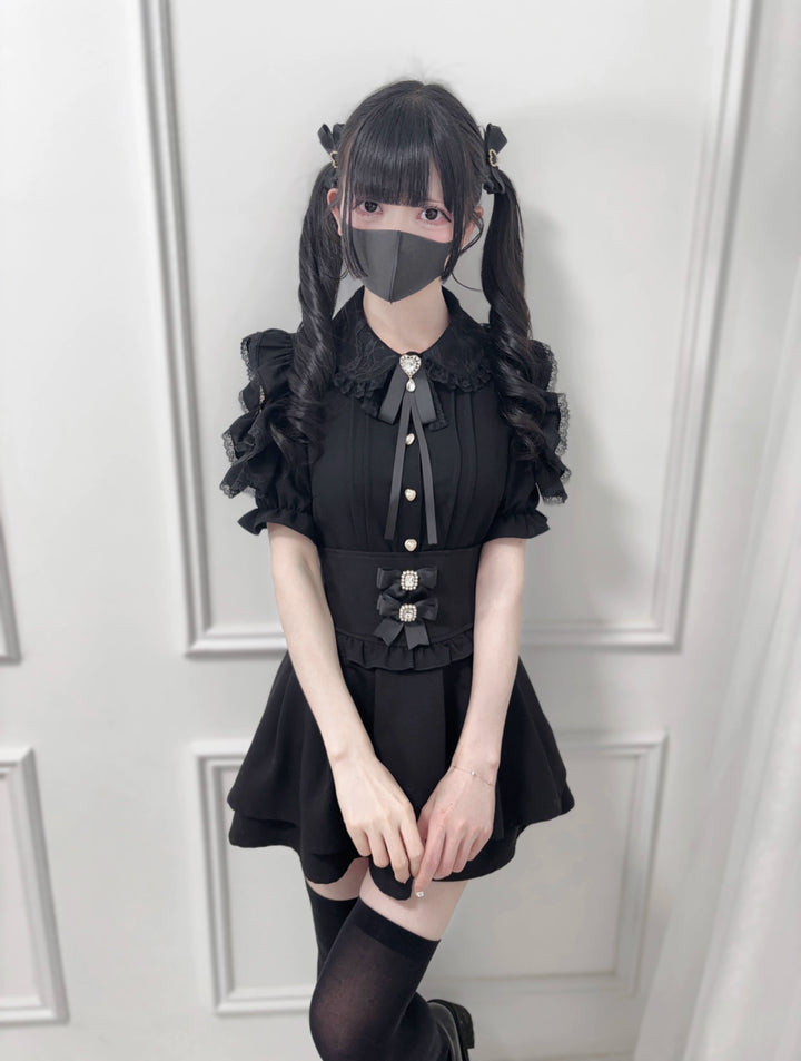 Ruffle Lace Ryousangata Blouse with Pearl Buttons And Ribbon (L M) 43103:765825