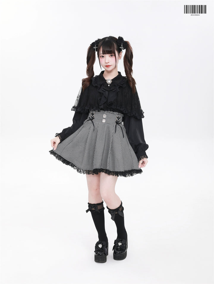 Jirai Kei Skirt Ryousangata Plaid Skirt Lace Suspender Skirt 41690:724640