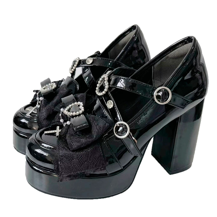 Jirai Kei Shoes High-heel Platforms Heart-shaped Rhinestone 40100:656358