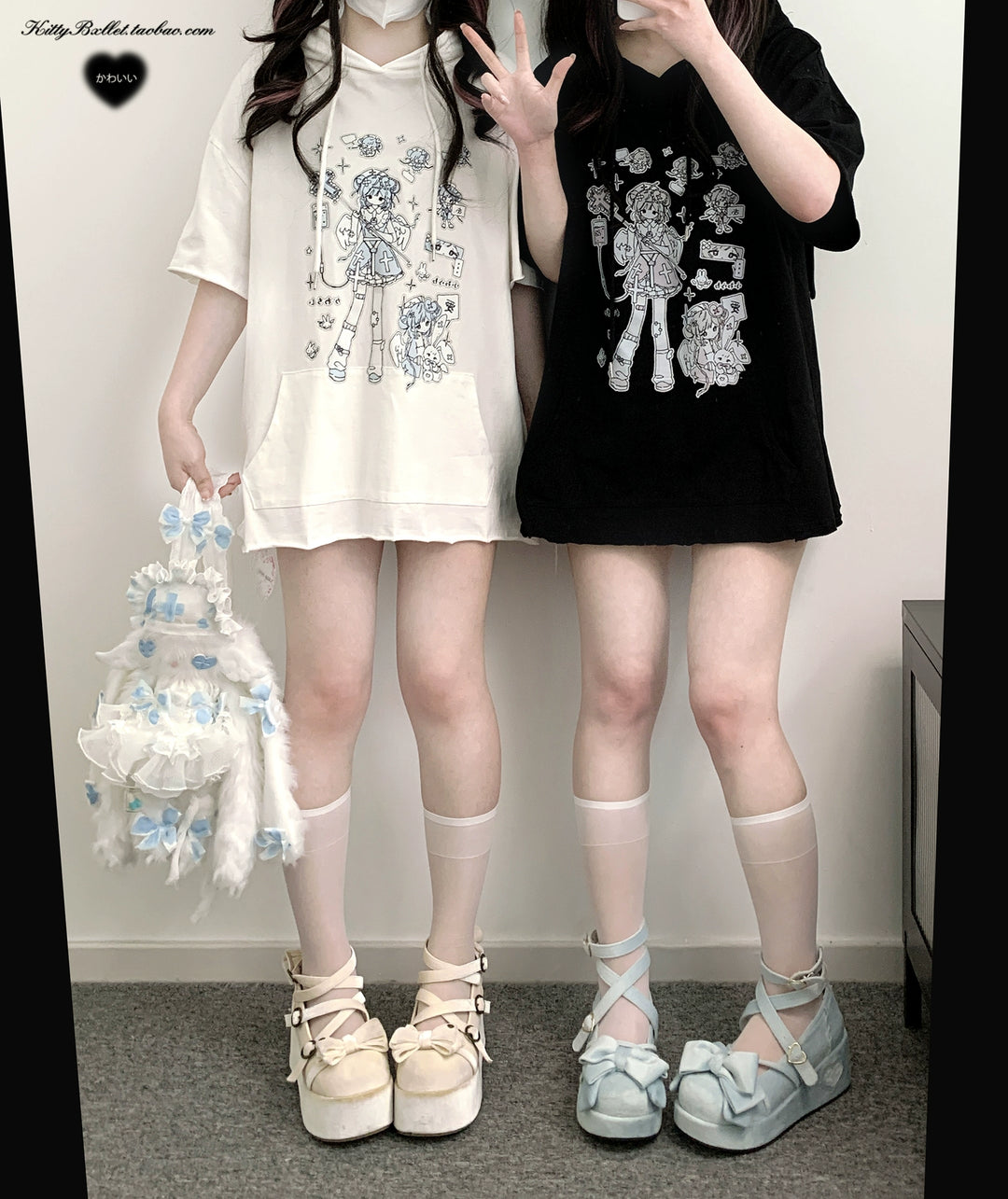 Jirai Kei Hoodie Rabbit Ear Hat Short-sleeved Top 38324:582958