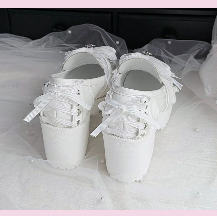 Jirai Kei Heeled Shoes, Pearl Chain and Cross Details 45695:860669