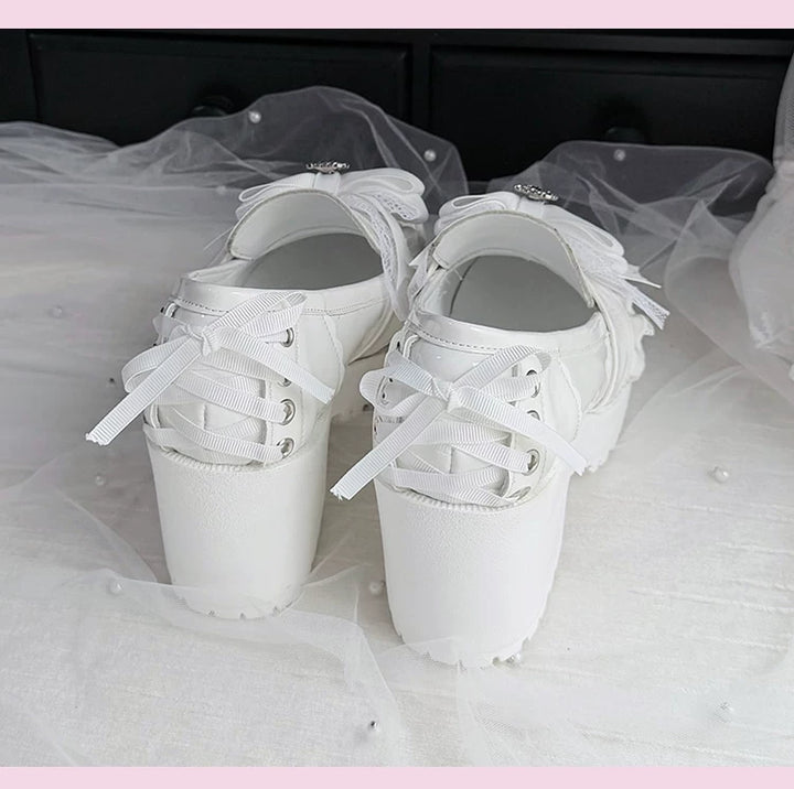 Jirai Kei Heeled Shoes, Pearl Chain and Cross Details 45695:860669