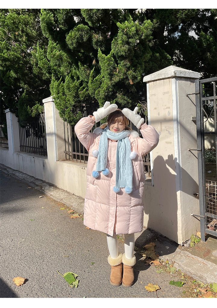 Kawaii Winter Coat Rabbit Ear Hooded Long Down Jacket 40340:665628