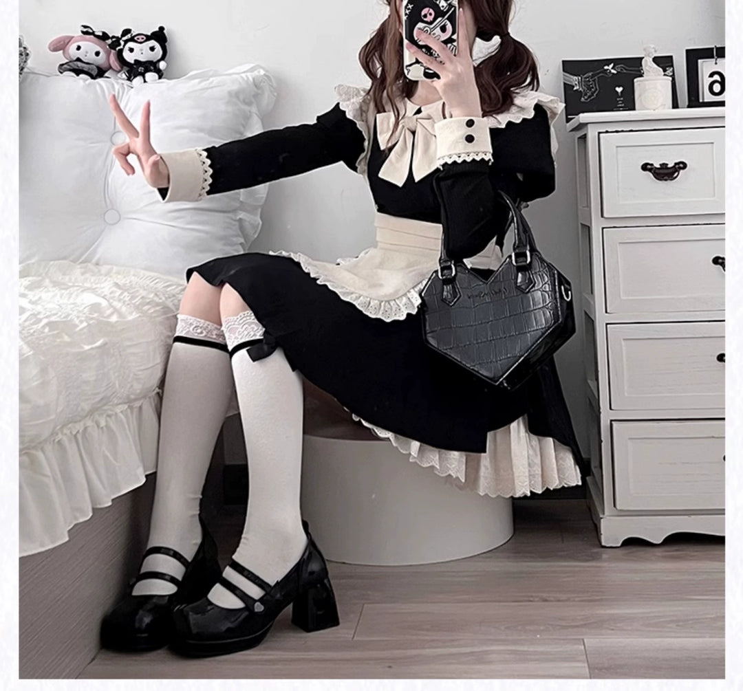 Old School Lolita Vintage Pleated Lace OP with Bow Tie 38066:604062