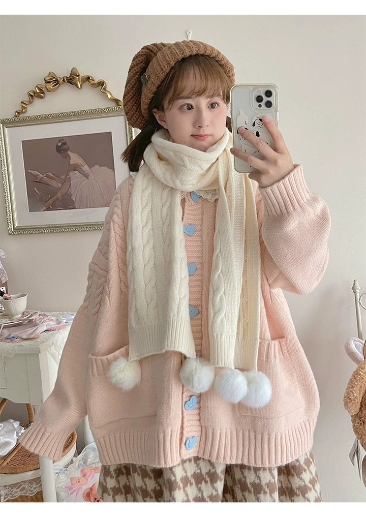 Kawaii Scarf Knitted Neck Warmer With Cute Ball 39340:620246