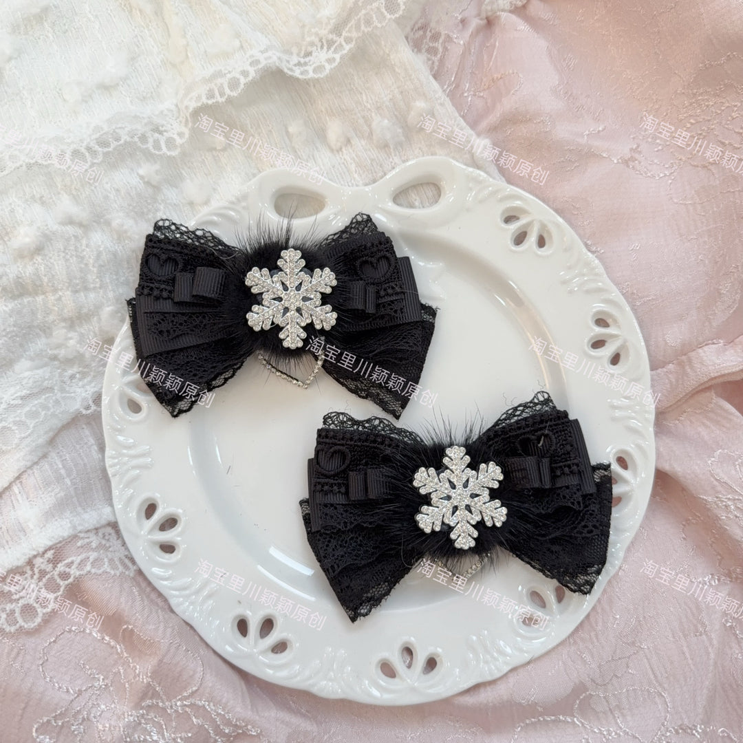 Jirai Kei Hair Clips, Snowflake Decoration and Fluffy Fur 45565:853462