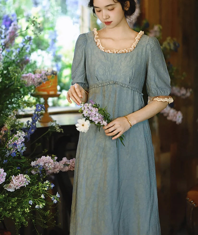 Mori Kei Fairy Dress High-Waisted Dress Mid-Sleeve Dress 36342:547024