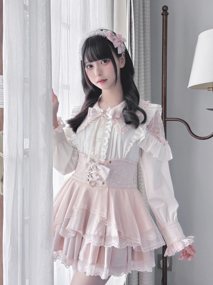 Jirai Kei Long Sleeve Blouse, Lace Open-Shoulder 44588:815112