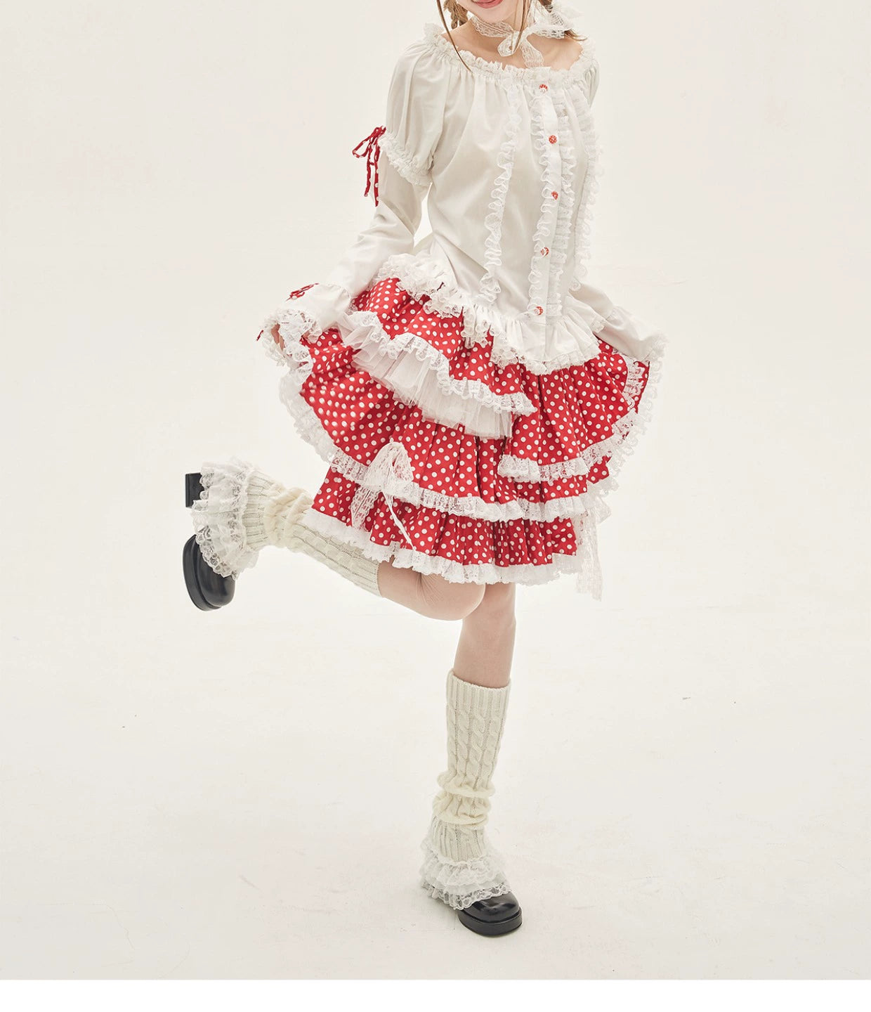 Lolita Skirt Retro Red Polka Dot Skirt 36150:542838