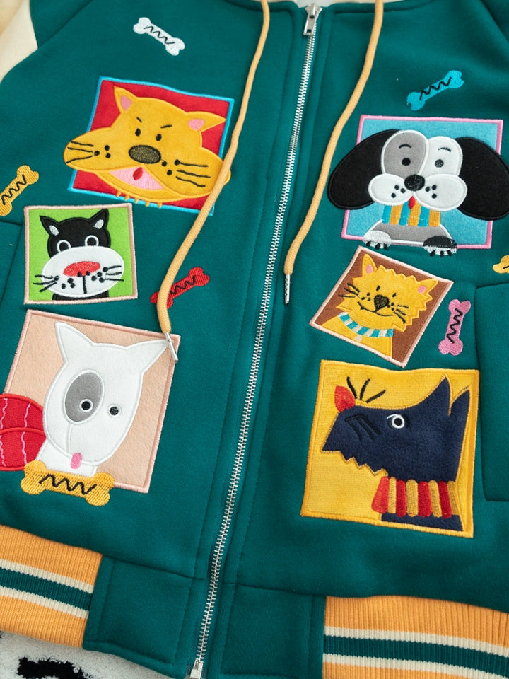 Kidcore Winter Coat Cartoon Embroidery Patch Oversized Hooide 31514:366614