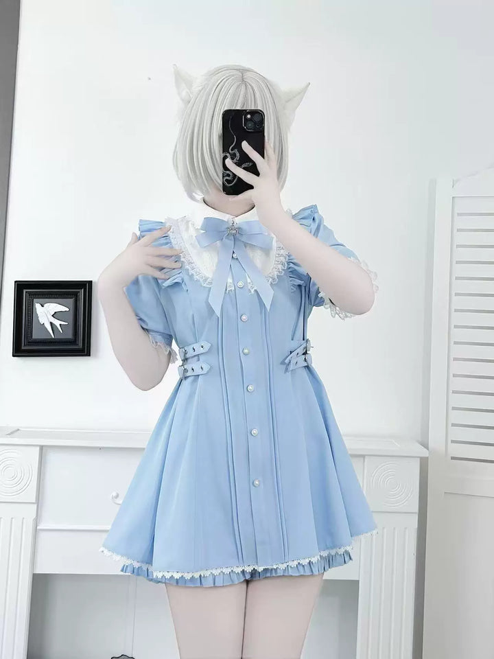 Jirai Kei Striped Dress, Lace Peter Pan Collar 45561:855076