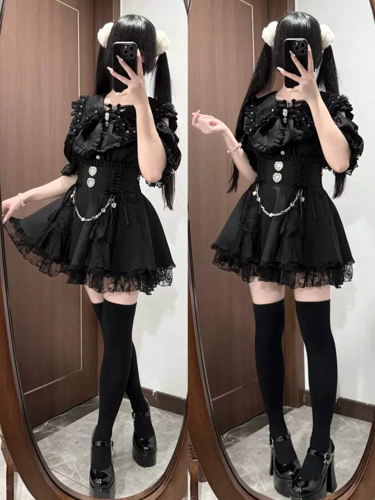 Jirai Kei Bunny Ear Blouse, Ruffles and Lace 43937:791905