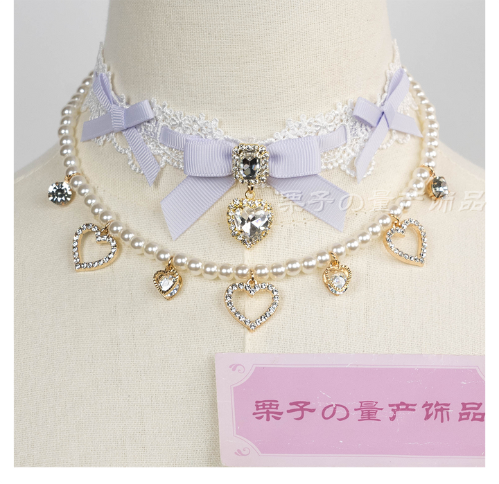 Jirai Kei Lace Choker, Detachable Faux Pearl Necklace 44010:793206