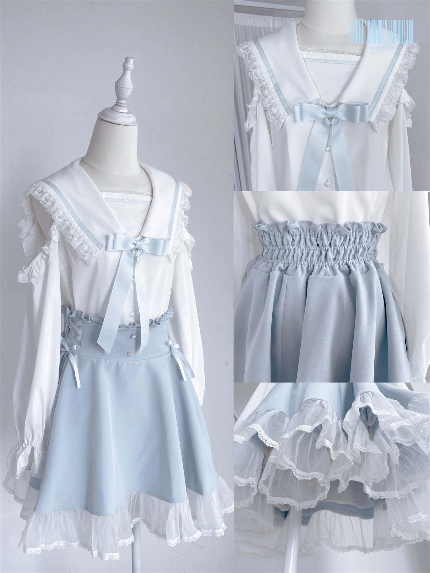 Jirai Kei Skirt Sweet Pink Blue Skirt With Flounce Hem 35800:504090