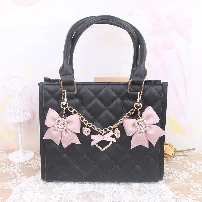 Ryousangata Bag Chain & Bow Charm, Heart-Shaped Rhinestone 45075:839483
