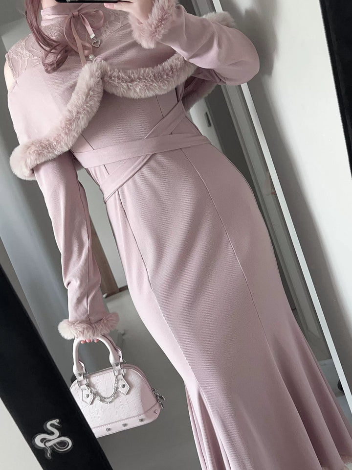 *针织长裙*虚拟天国原创设计量产型蕾服清楚系鱼尾裙日系露肩宅萌 44000:797368