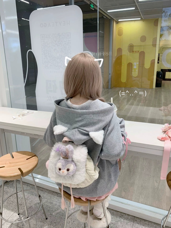 Kawaii Coat Cat Ear Hood Grey Jacket With Pink Ribbons 39708:637858