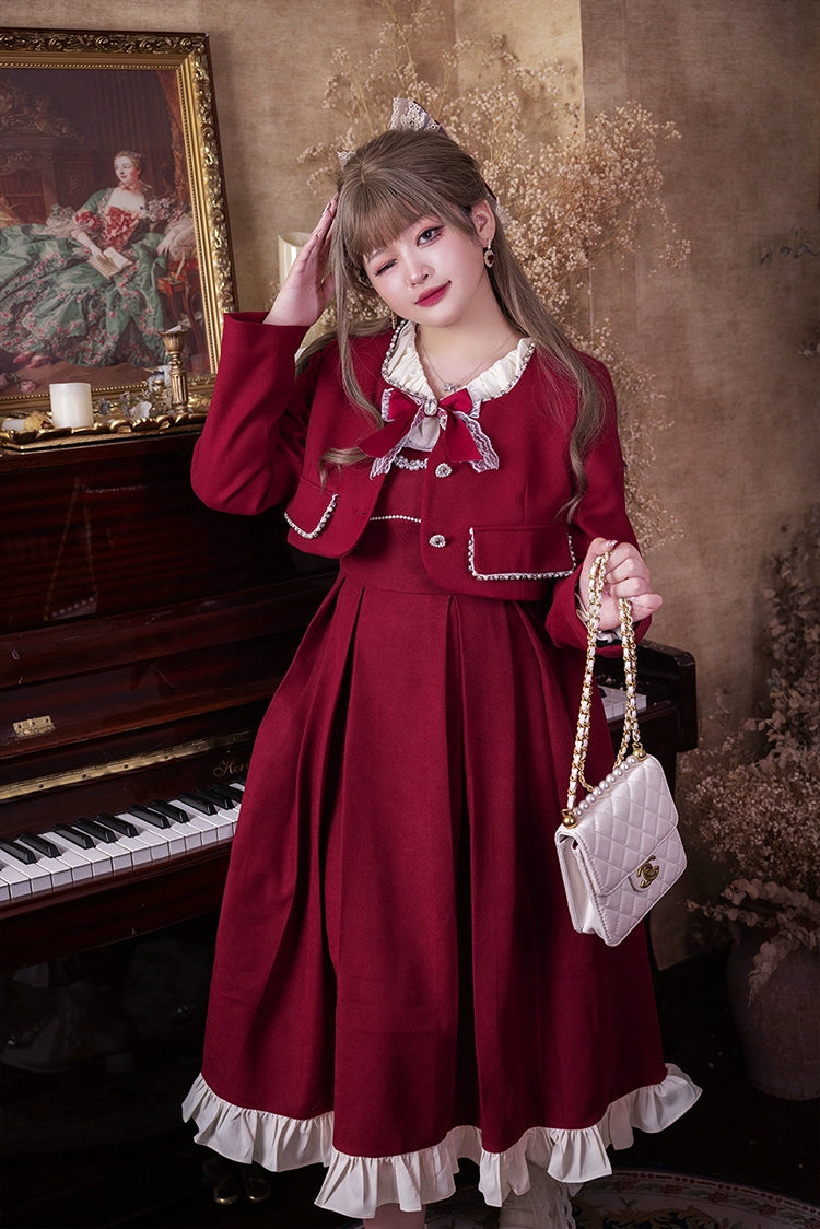 Plus Size French Retro Red Hepburn Fit Dress Set (2XL 3XL 4XL XL) 22686:337106 (2XL 3XL 4XL XL) 22686:337106