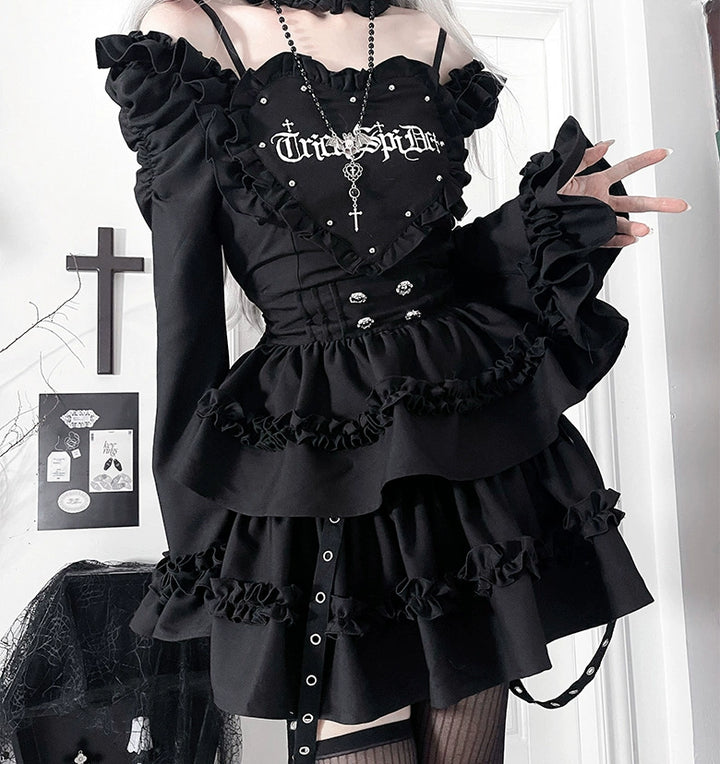 Subculture Off-Shoulder Dress, Tiered Ruffles 43873:789408
