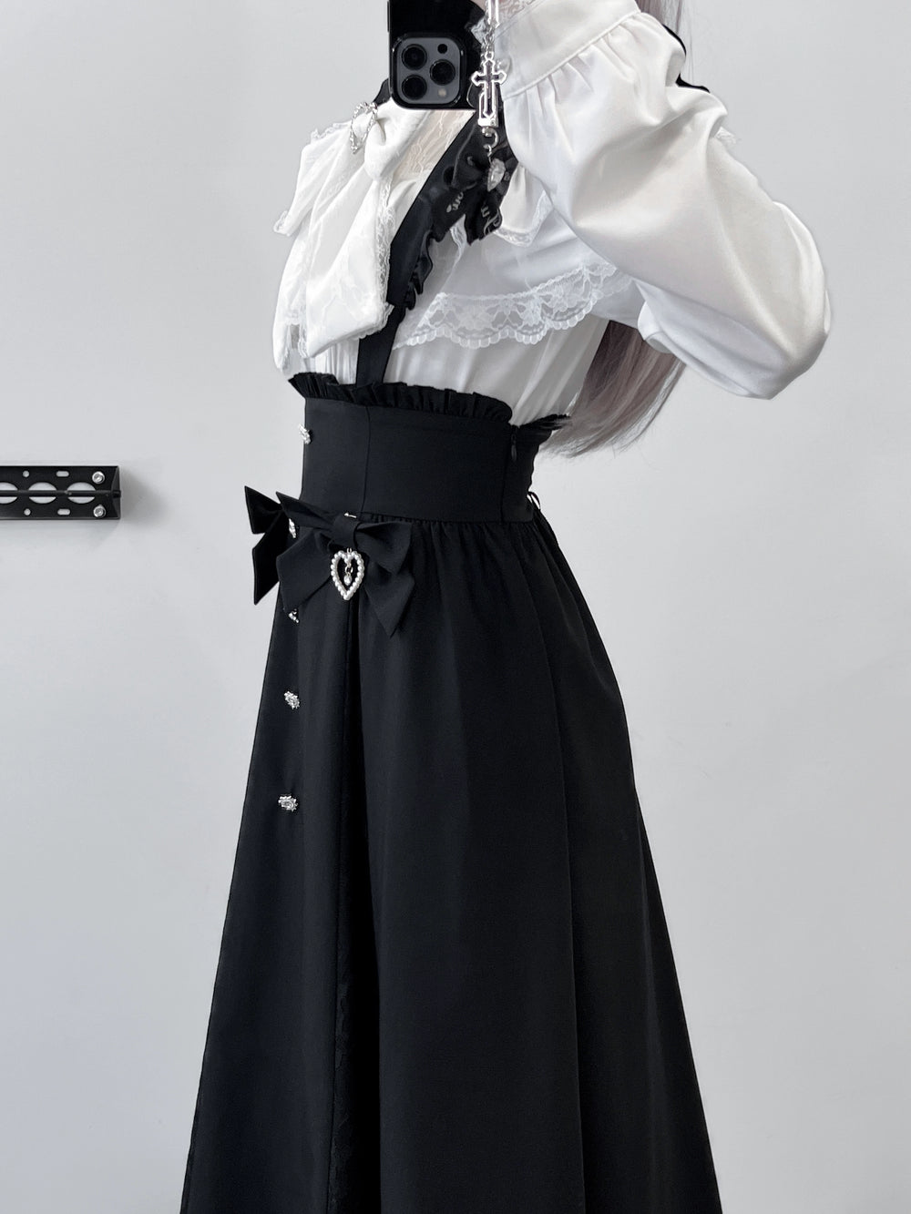 Jirai Kei Long Suspender Skirt with Detachable Straps Bows 41310:694002