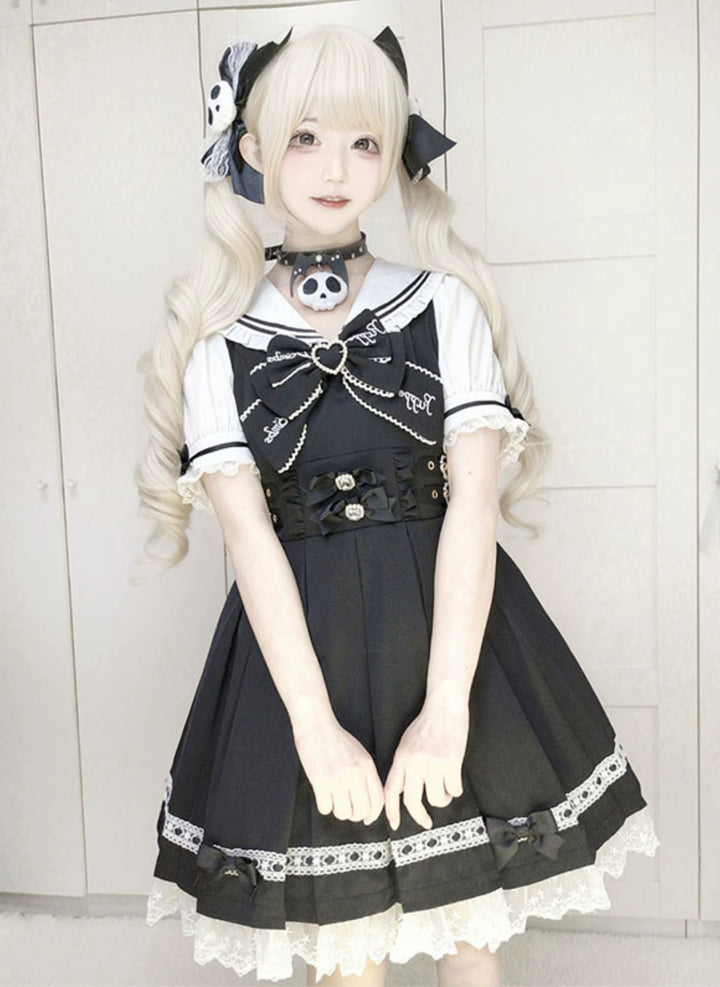 Sailor Collar Jirai Kei Dress With Detachable Bow 42978:760015