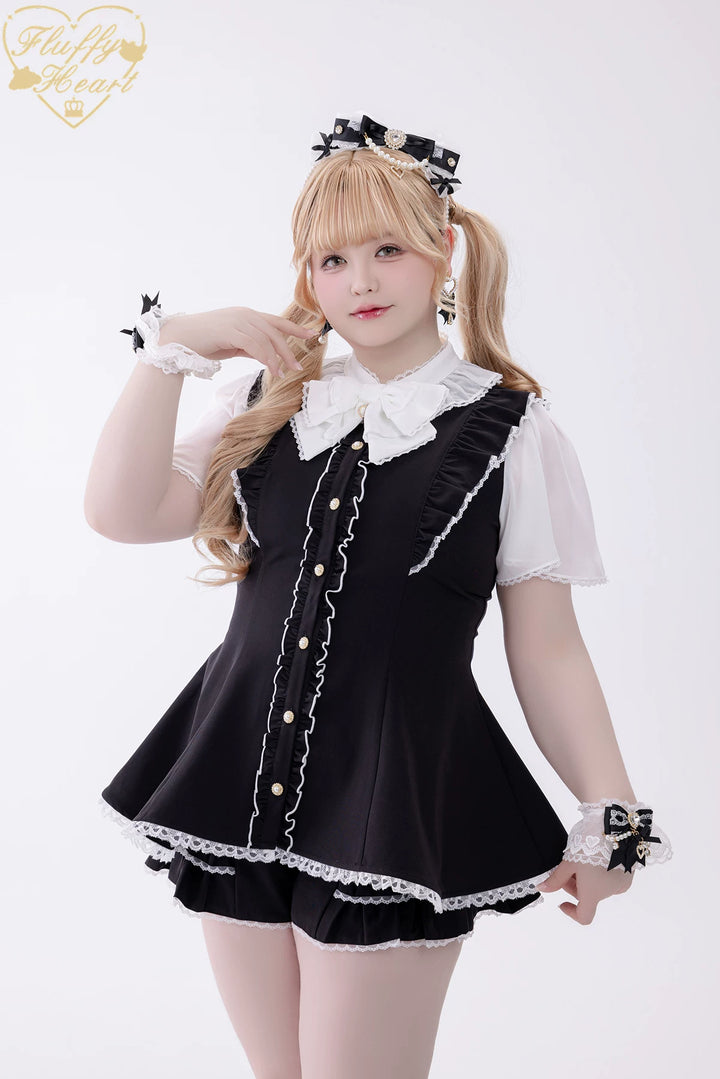 Jirai Kei Button Closure Dress Set Up, Chiffon Sleeves 45390:846535