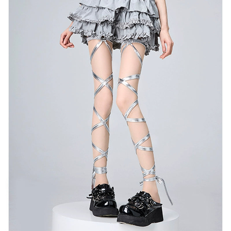 Cyberpunk Leg Straps Sexy Black Silver Grey Leg Bands (F) 36526:535810