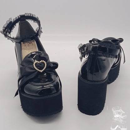 Jirai Kei Shoes High Heel Platform Shoes Lace Bow Shoes 37632:566726
