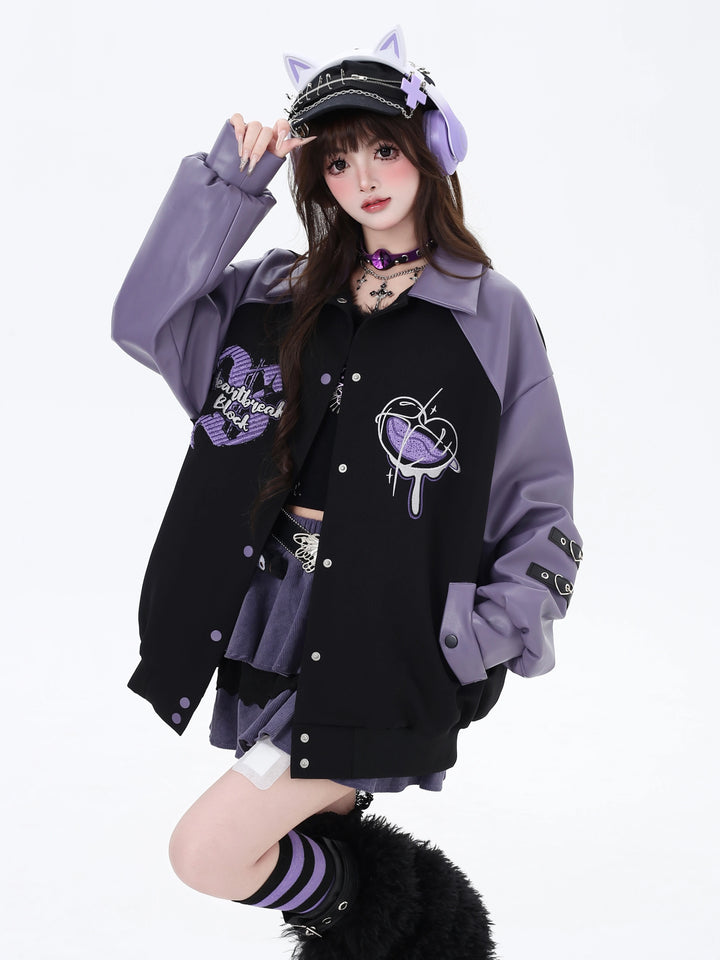 Y2K Autumn/Winter Coat Embroidery Plaid Patchwork Baseball Jacket (L M S) 39234:654048