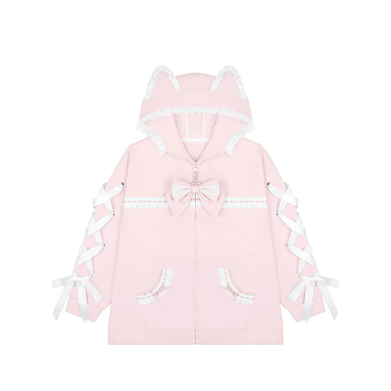 Tenshi Kaiwai Cat Ear Zip-Up Hoodie, Side Lace Pants 45585:865698