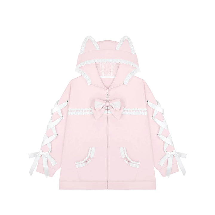 Tenshi Kaiwai Cat Ear Zip-Up Hoodie, Side Lace Pants 45585:865698