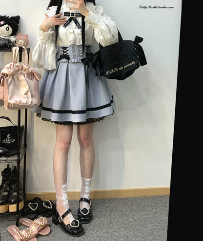 Jirai Kei Skirt High Waist Lace Up Skirt With Bow Tie 31860:396714