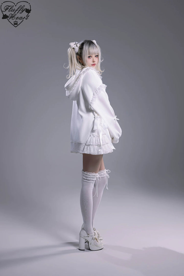 Lace-Trim Hoodie Coat, Side Pocket 45227:842214