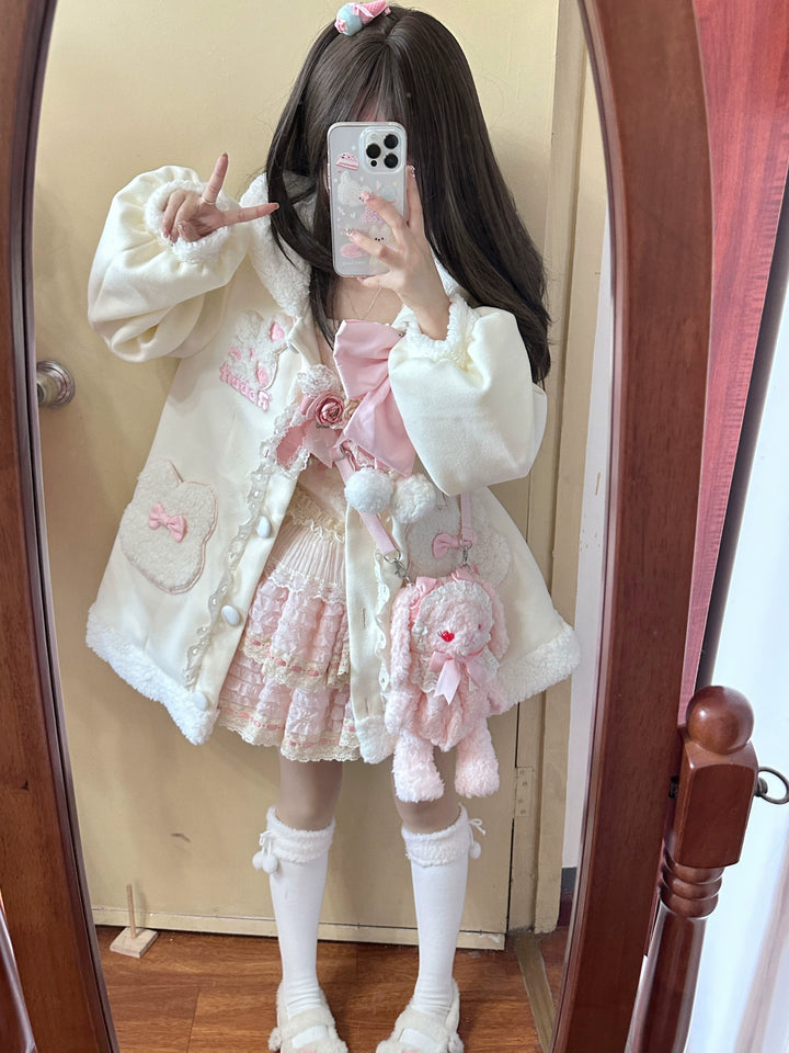 Sweet Lolita Coat Bunny Puppy Print Coat Fleece Jacket 40940:680026