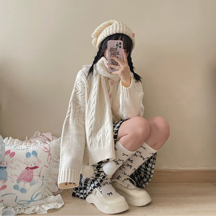 Kawaii Scarf Knitted Neck Warmer With Cute Ball 39340:620188